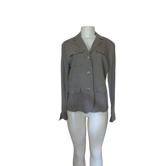 Theory Shelly Safari Dark Olive Green Linen Blend Blazer Jacket SZ 12 - Picture 3 of 6